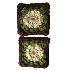Homemade Crotchet Kitchen Boho Earthy Pot Holders Mittens‎ Set of 2